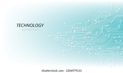 Technology circuit diagram on white, blue background.High tech circuit board connection system.Vector abstract technology on white background.