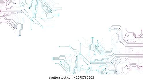 Technology circuit diagram pink, blue. High-tech circuit board connection system.Vector abstract technology on a white background.