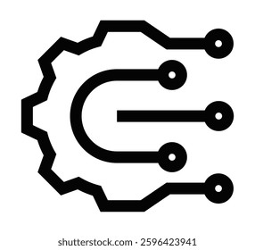Technology circuit gear icon, black outline vector. Editable stroke.
