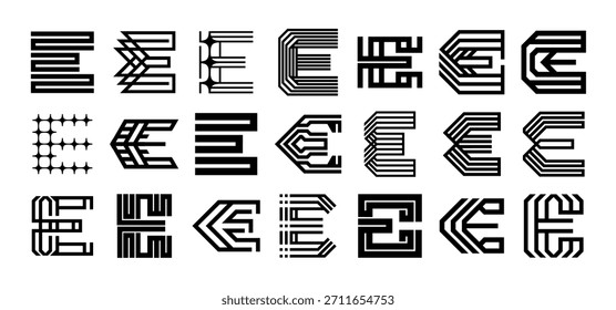 Conjunto de logotipo de letra E de línea de banda de circuito de Tecnología
