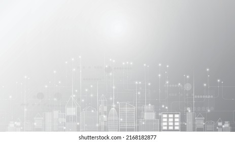 Technology city background, creative hi-tech geometric pattern, gray and white overall composition