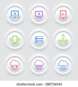 Technology and Cloud Computing on  Color Round Buttons