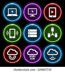 Technology and Cloud Computing on Glow Round Buttons