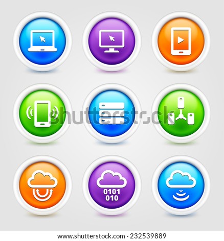 Technology and Cloud Computing on Multi Color Round Buttons
