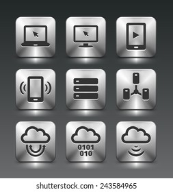 Technology and Cloud Computing on Silver Square Buttons