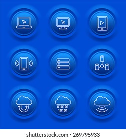 Technology and Cloud Computingon Blue Round Buttons