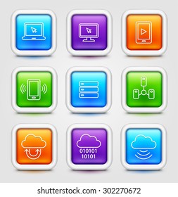 Technology and Cloud Computingon Multi Color Square Buttons