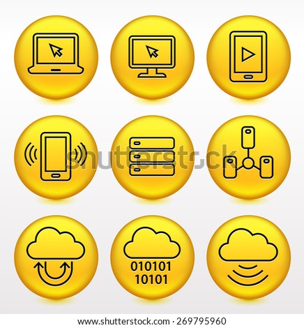 Technology and Cloud Computingon Yellow Round Buttons