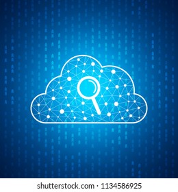 Technology cloud icon with magnifying glass , Blue speed digital pattern , matrix background