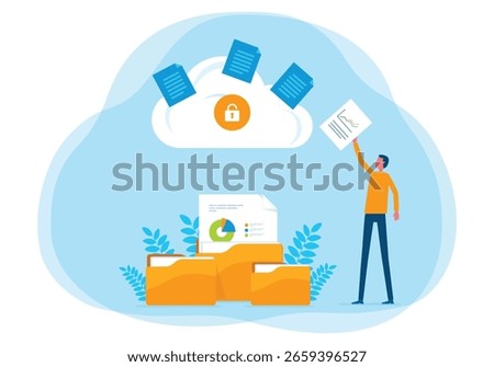 technology cloud storage backup. business cloud computing and datacenter security concept. with administrator and developer team. flat vector illustration design.