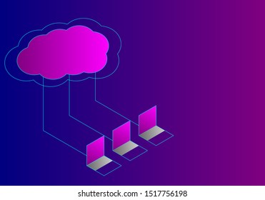 technology cloud storege with loptop on purple background 