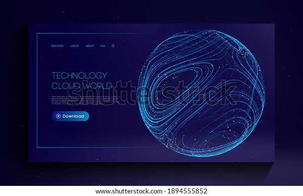 Technology Cloud World. Globe network fintech\
concept. Blockchain transfer satellite future communications vector\
background.