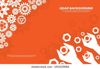 Technology cogwheel pattern with wrench on orange background EP.1.Used to decorate on message boards, advertising boards, publications and other works