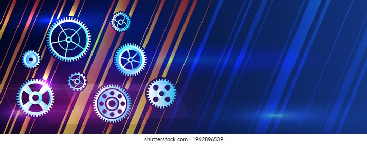 La tecnología agota el fondo moderno. Resumen del concepto industrial del mecanismo futurista. Ilustración vectorial de engranajes digitales de alta tecnología.