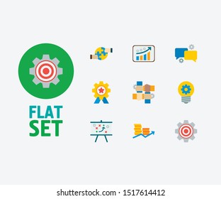 Technology collaboration icons set. Technical strategy and technology collaboration icons with finance, cooperation and target. Set of businessman for web app logo UI design.
