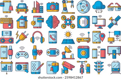 Technology color icon set. Vector Illustration. Set of 40 Technology web icons in color style