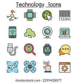 Technology color line icon set