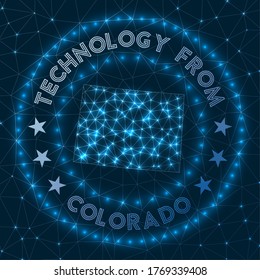Technology From Colorado. Futuristic geometric badge of the us state. Technological concept. Round Colorado logo. Vector illustration.