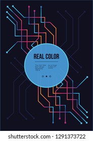 Technology colorful gradient cover design. Trendy futuristic concept. Brochure. Industrial 4.0