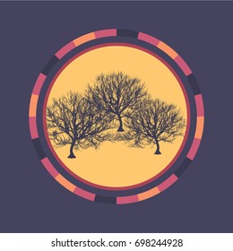 Technology colorful round background with tree. Abstract digital illustration. Connection concept. Electronic round design. Modern abstraction lines and points.