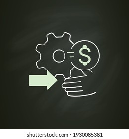Technology commercialization assistance chalk icon. Helps solve technological needs and commercialize new products. Business concept. Isolated vector illustration on chalkboard