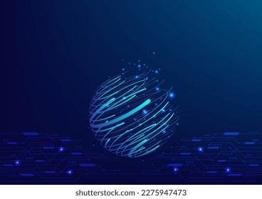 Technology communication, Blue background futuristic. Blue line circuit technology internet data movement speed light.