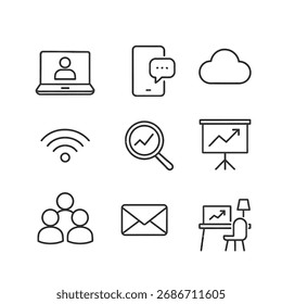 Ícones de tecnologia, comunicação e nuvem - Pacote de estrutura de tópicos mínimo