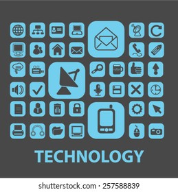 technology, communication, connection, mail, network isolated icons, signs, silhouettes, illustrations,  set, vector