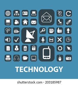 technology, communication, connection, mobile, smartphone, phone icons, signs, symbols set, vector