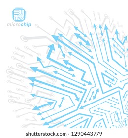 Technology communication cybernetic element with arrows. Vector abstract illustration of circuit board. Modern innovation technologies backdrop.