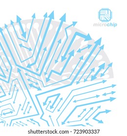 Technology communication cybernetic element with arrows. Vector abstract illustration of circuit board. Modern innovation technologies backdrop.