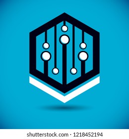 Technology communication cybernetic element. Vector abstract circuit board. Electronic microprocessor logo.