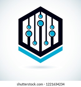 Technology communication cybernetic element. Vector abstract circuit board. Electronic microprocessor logo.