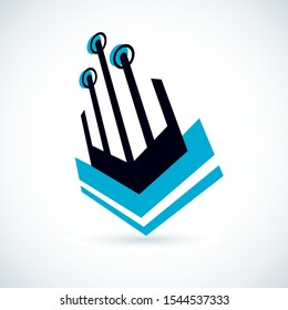 Technology communication cybernetic element. Vector abstract circuit board. Electronic microprocessor logo.