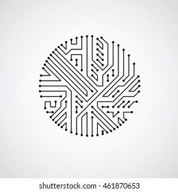 Technology communication cybernetic element. Vector abstract illustration of circuit board in the shape of circle.