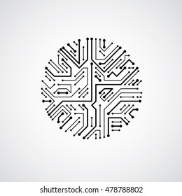 Technology communication cybernetic element. Vector abstract illustration of circuit board in the shape of circle.