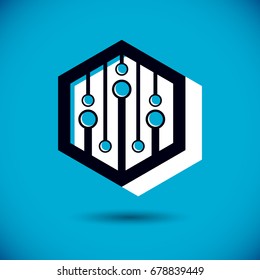 Technology communication cybernetic element. Vector abstract circuit board. Electronic microprocessor logo.