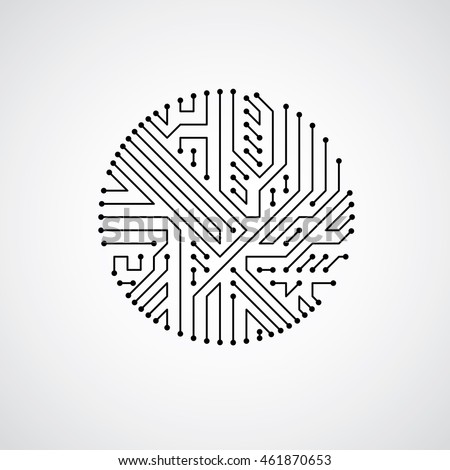 Technology communication cybernetic element. Vector abstract illustration of circuit board in the shape of circle.