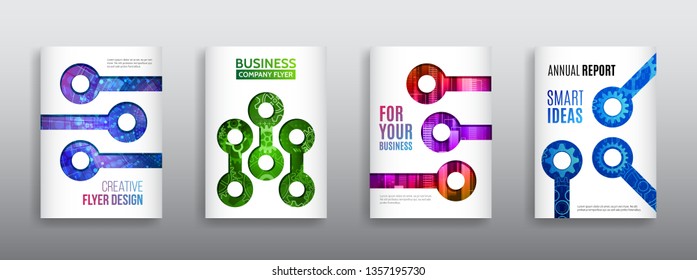 Technology communication element for brochure. Circuit board background for magazine cover. Futuristic hi-tech flyer template. Abstract digital concept booklet. Computer technology illustration.