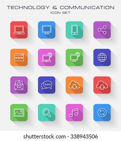 Technology & Communication - Flat Color Rectangular Buttons