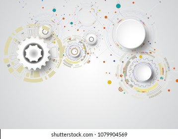 Technology communication on gray color background, Abstract vector illustration tech digital innovation design colorful on circuit board and gear wheel engineering digital telecom technology concept.