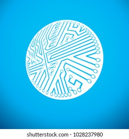 Technology communication round cybernetic element. Vector abstract illustration of circuit board.