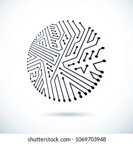 Technology communication round cybernetic element. Vector abstract illustration of circuit board.