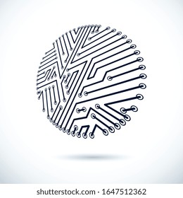 Technology communication round cybernetic element. Vector abstract illustration of circuit board.