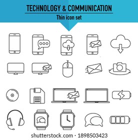 Technology and communication thin line icon set vecrtor