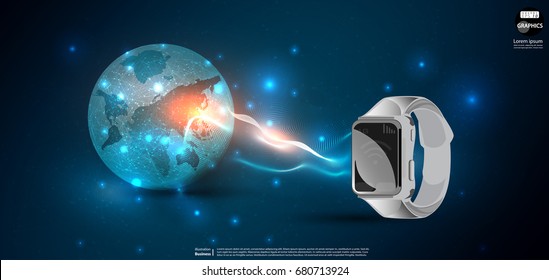 Technology  Communication Watch, - modern Idea and Concept   Vector  illustration  Business Infographic template with Earth. 