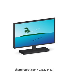 technology. Computer and beautiful sea landscape