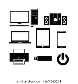 Technology and computer concept - icon set computer vector illustration isolated on white background and copyspace
