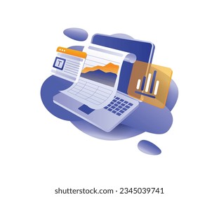 Technology computer data analysis flat and isometric illustration
