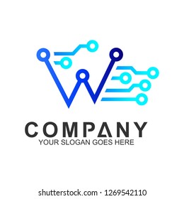 technology and computer icons, science and innovation symbol, letter W with electronic circuit logo template